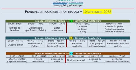 PLANNING DE LA SESSION – SEPTEMBRE 2023
